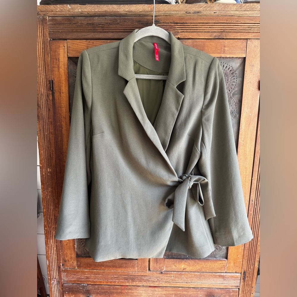 Spanx Carefree Crepe Wrap Blazer in Midnight Olive Discontinued
